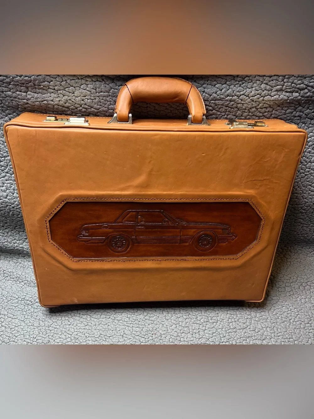 Vintage Custom Mercedes-Benz R107 SL-Class Design Leather Briefcase Brown 20 In